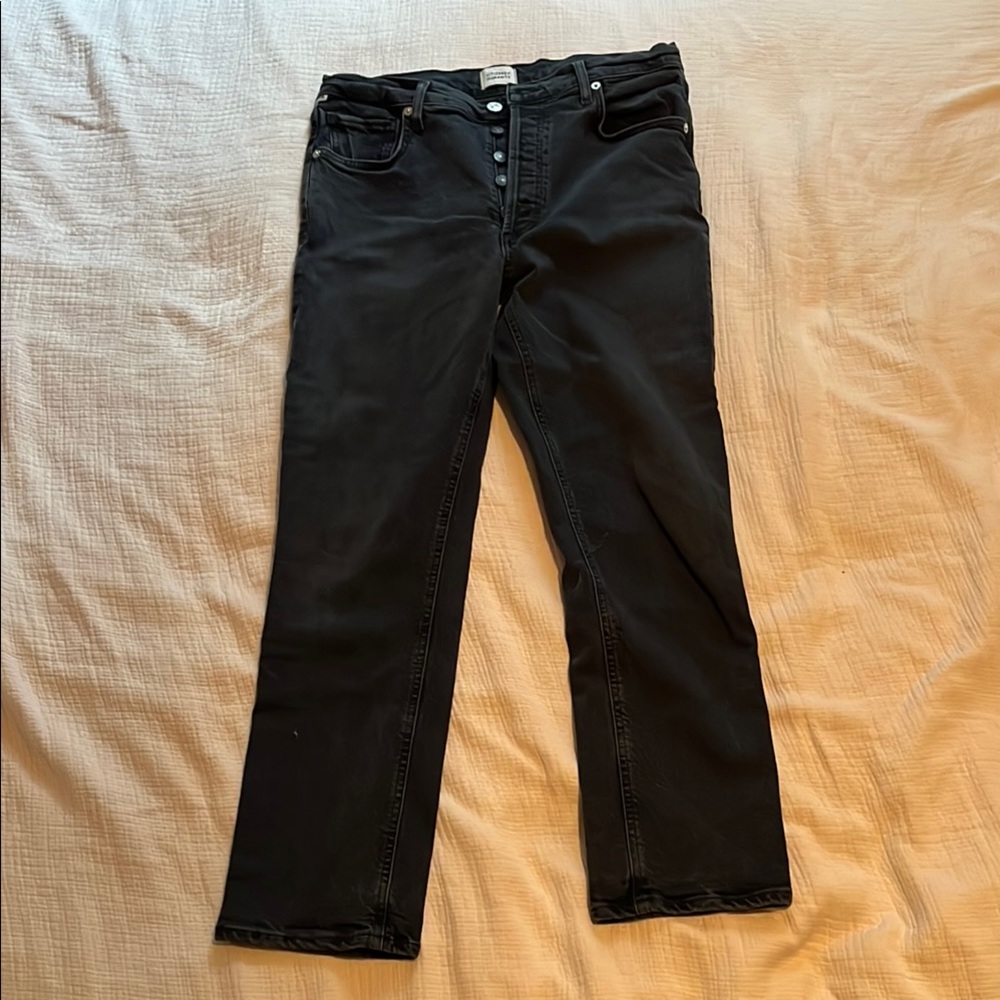 Citizens of Humanity Black High Rise Straight Leg Denim Jeans Charlotte